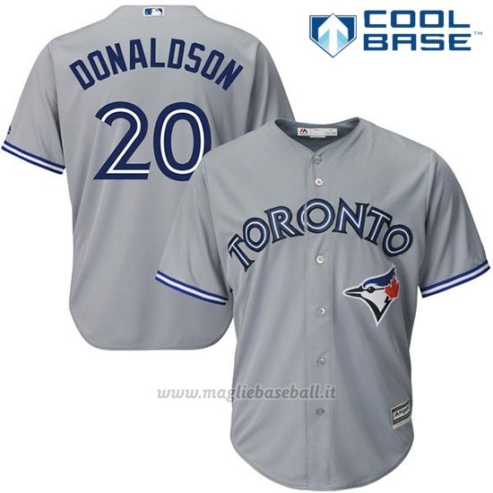 Maglia Baseball Uomo Toronto Blue Jays 20 Josh Donaldson Grigio Cool Base Majestic Collezione
